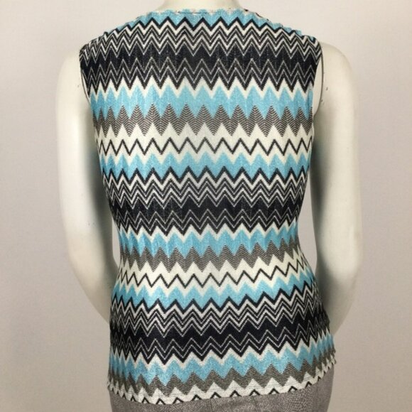 ANN TAYLOR V-Neck Sleeveless Chevron Pattern Transparent Weave Ruched Long Tank - Picture 4 of 7